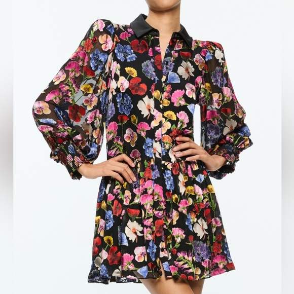 Alice + Olivia Dresses & Skirts - Alice + Olivia Multicolor Floral Long Sleeve BERTHA MINI SHIRT DRESS